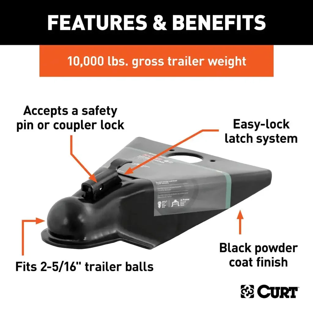 CURT 25200 2-5/16" A-Frame Coupler with Easy-Lock (10,000 lbs, Black) - View 3