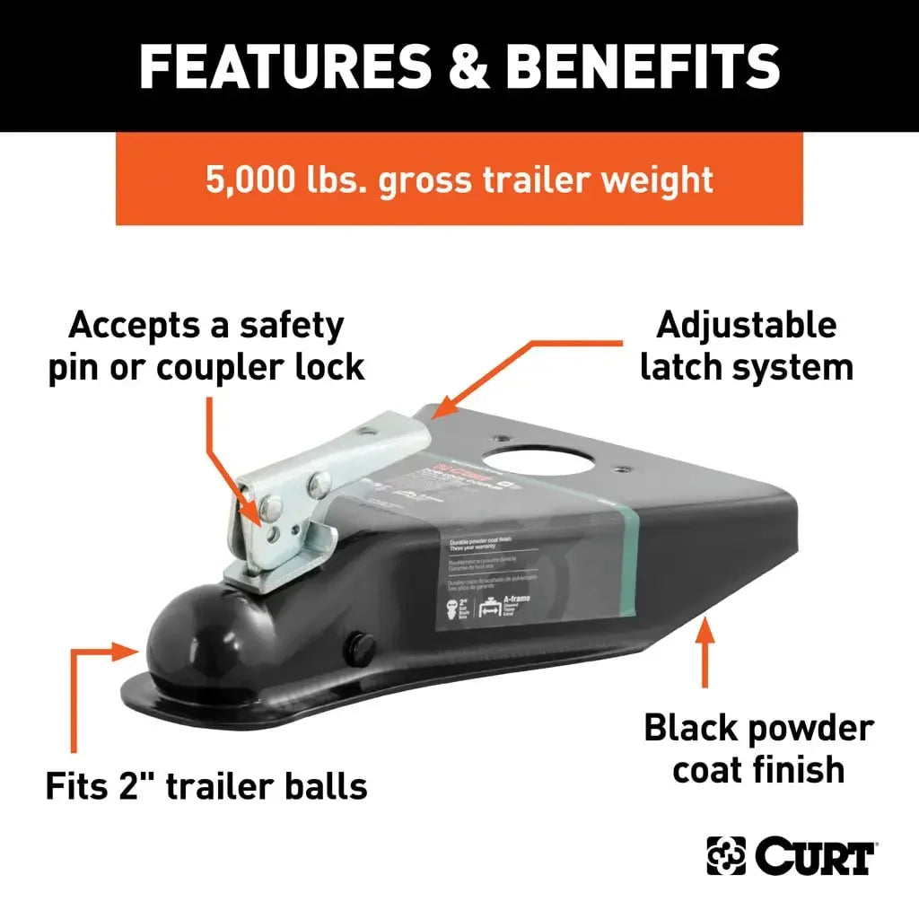 CURT 25210 2" A-Frame Coupler with Posi-Lock (5,000 lbs, Black) - View 3
