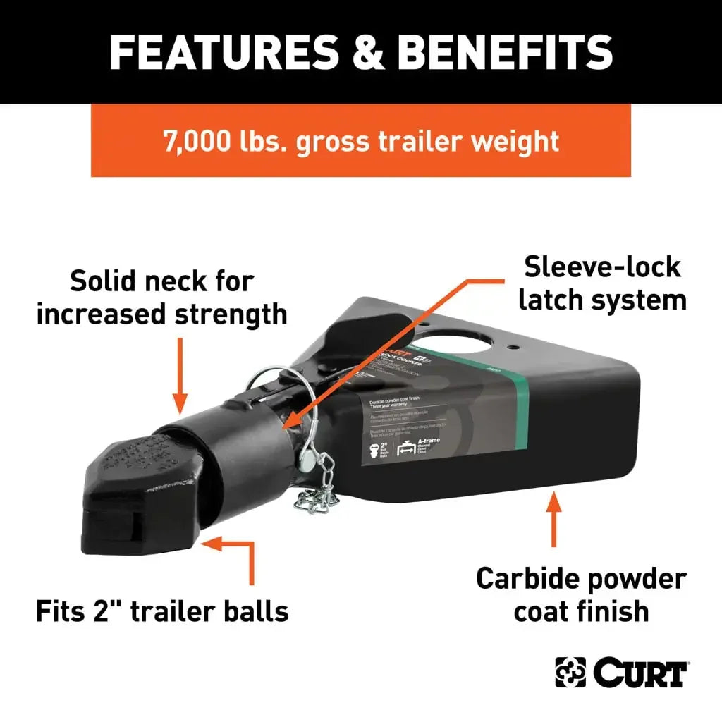 CURT 25217 2" A-Frame Coupler with Sleeve-Lock (7,000 lbs, Black) - View 3