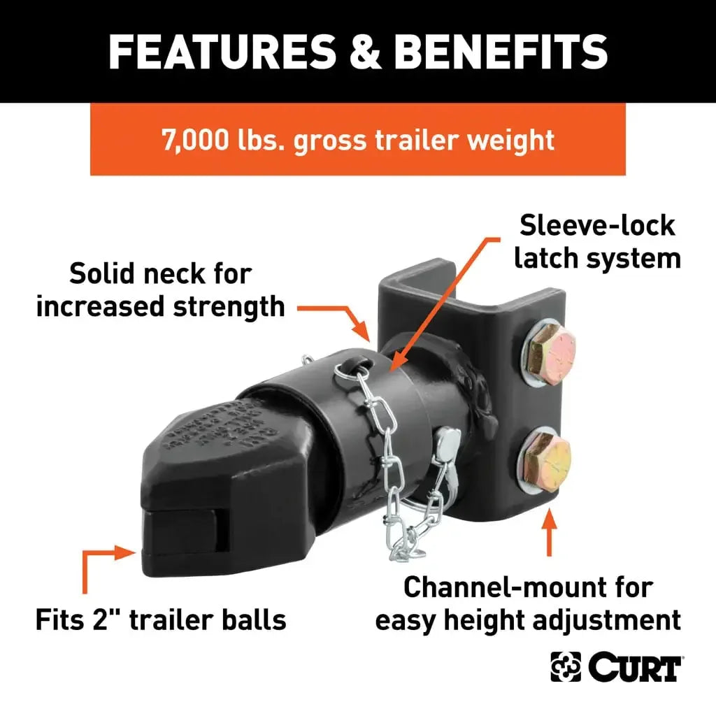 CURT 25319 2" Channel-Mount Coupler with Sleeve-Lock (7,000 lbs, Black) - View 3