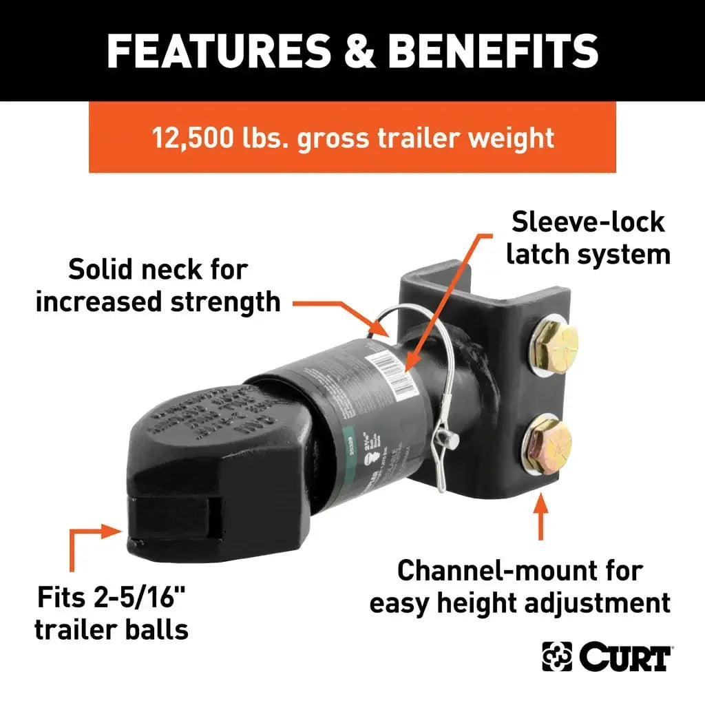 CURT 25329 2-5/16" Channel-Mount Coupler with Sleeve-Lock (12,500 lbs, Black) - View 3