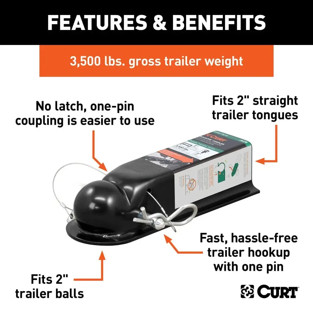 CURT 25470 QuickPin No-Latch 2" Trailer Coupler (2" Channel, 3,500 lbs) - View 3