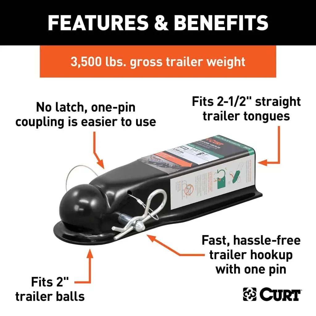 CURT 25471 QuickPin No-Latch 2" Trailer Coupler (2-1/2" Channel, 3,500 lbs) - View 3