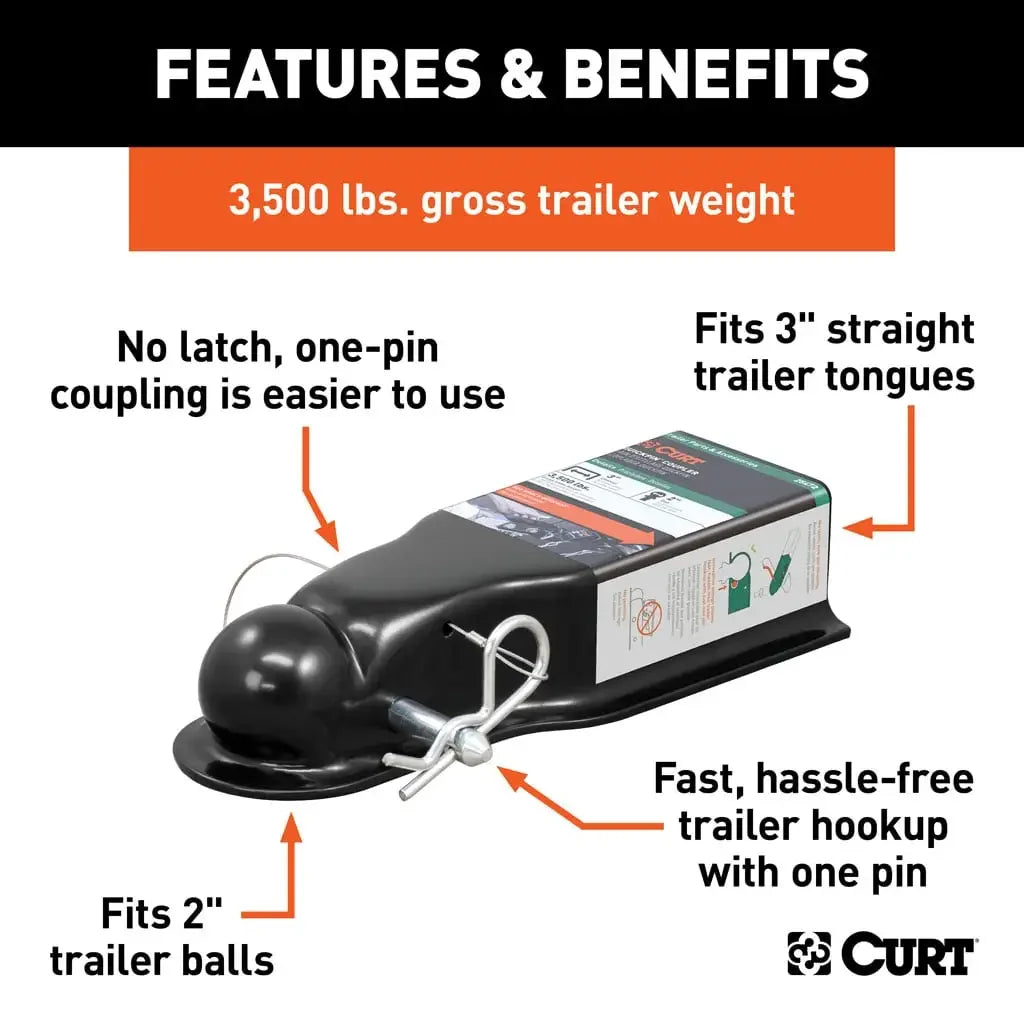 CURT 25472 QuickPin No-Latch 2" Trailer Coupler (3" Channel, 3,500 lbs) - View 3