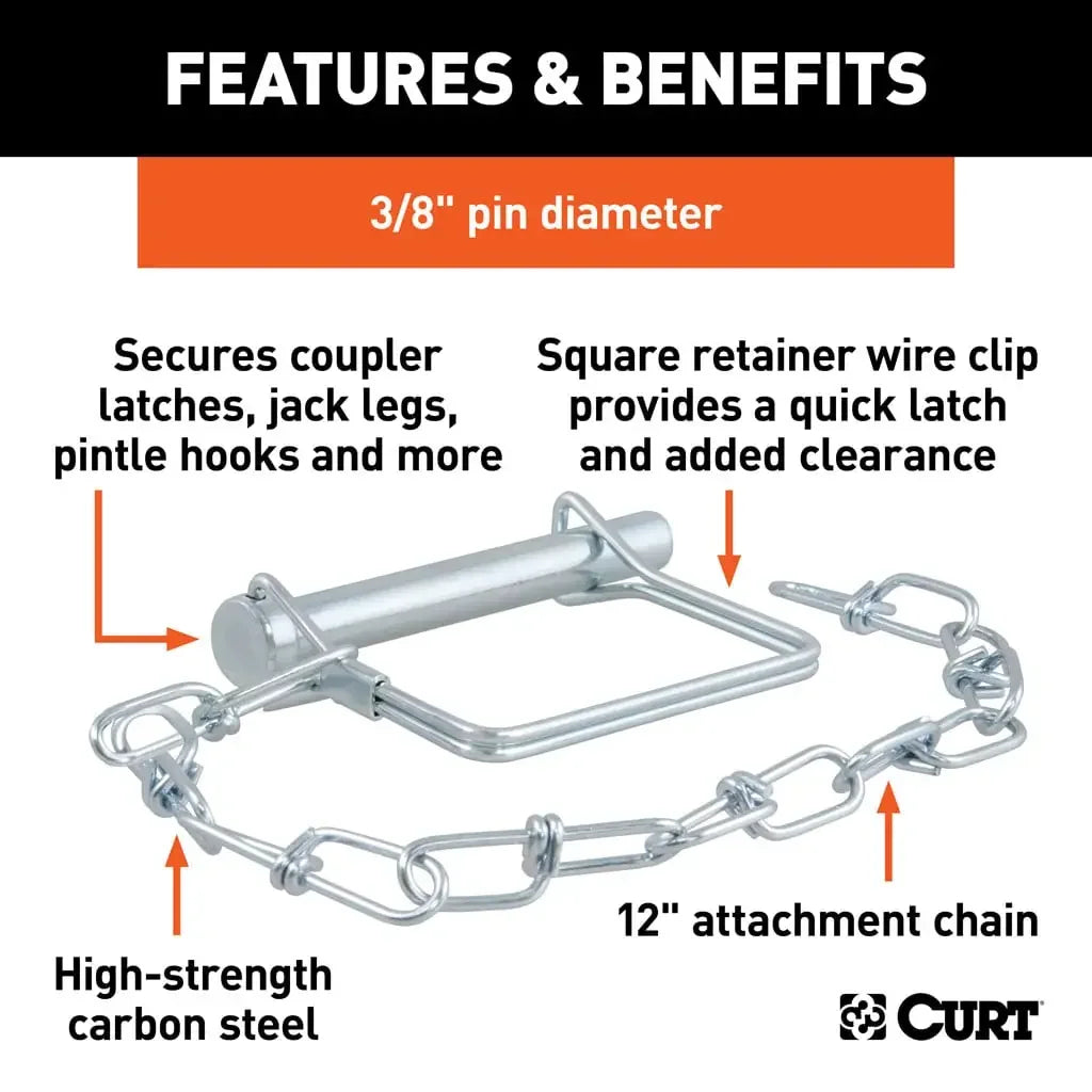 CURT 28000 3/8" Safety Pin with 12" Chain (2-3/4" Pin Length) - View 3