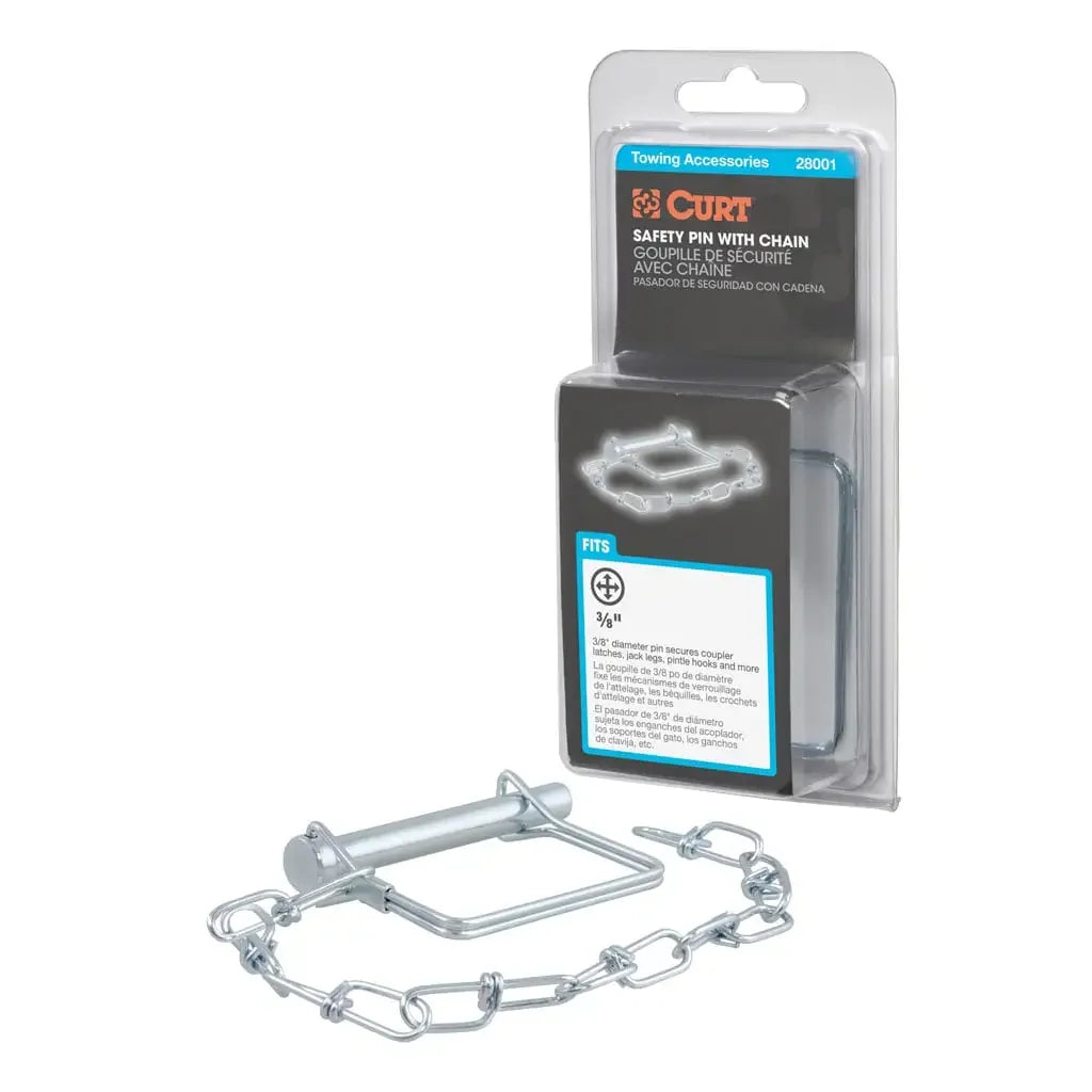 CURT 28001 3/8" Safety Pin with 12" Chain (2-3/4" Pin Length, Packaged) - View 1