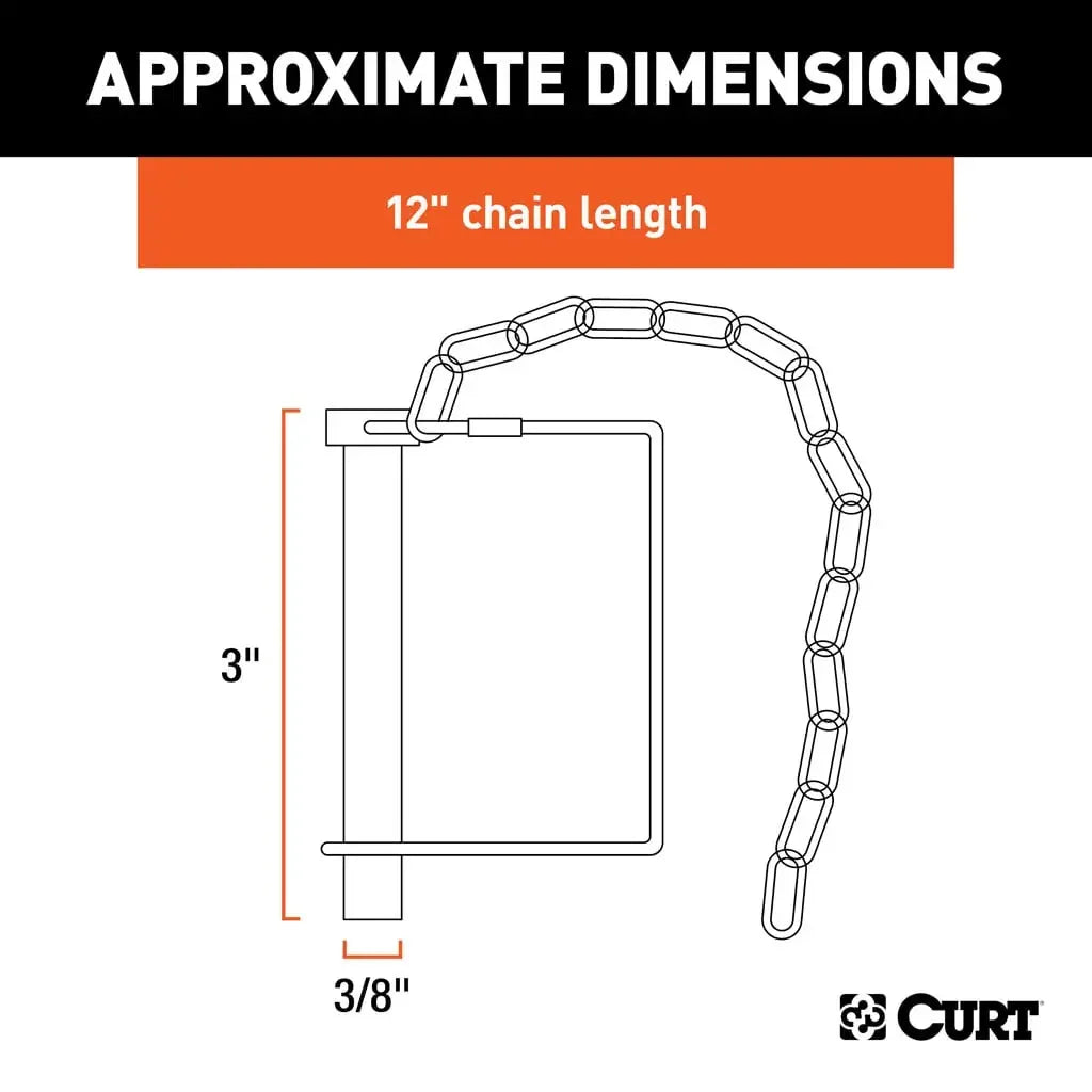 CURT 28001 3/8" Safety Pin with 12" Chain (2-3/4" Pin Length, Packaged) - View 2