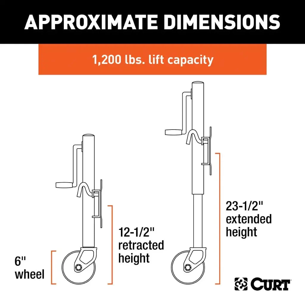CURT 28112 Marine Jack with 6" Wheel (1,200 lbs, 10" Travel) - View 2