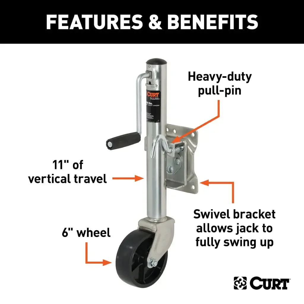CURT 28112 Marine Jack with 6" Wheel (1,200 lbs, 10" Travel) - View 3