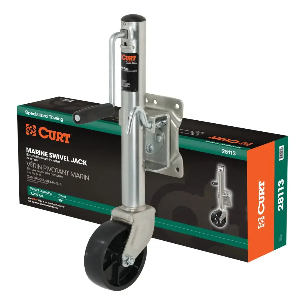 CURT 28113 Marine Jack with 6" Wheel (1,200 lbs, 10" Travel, Packaged) - View 1