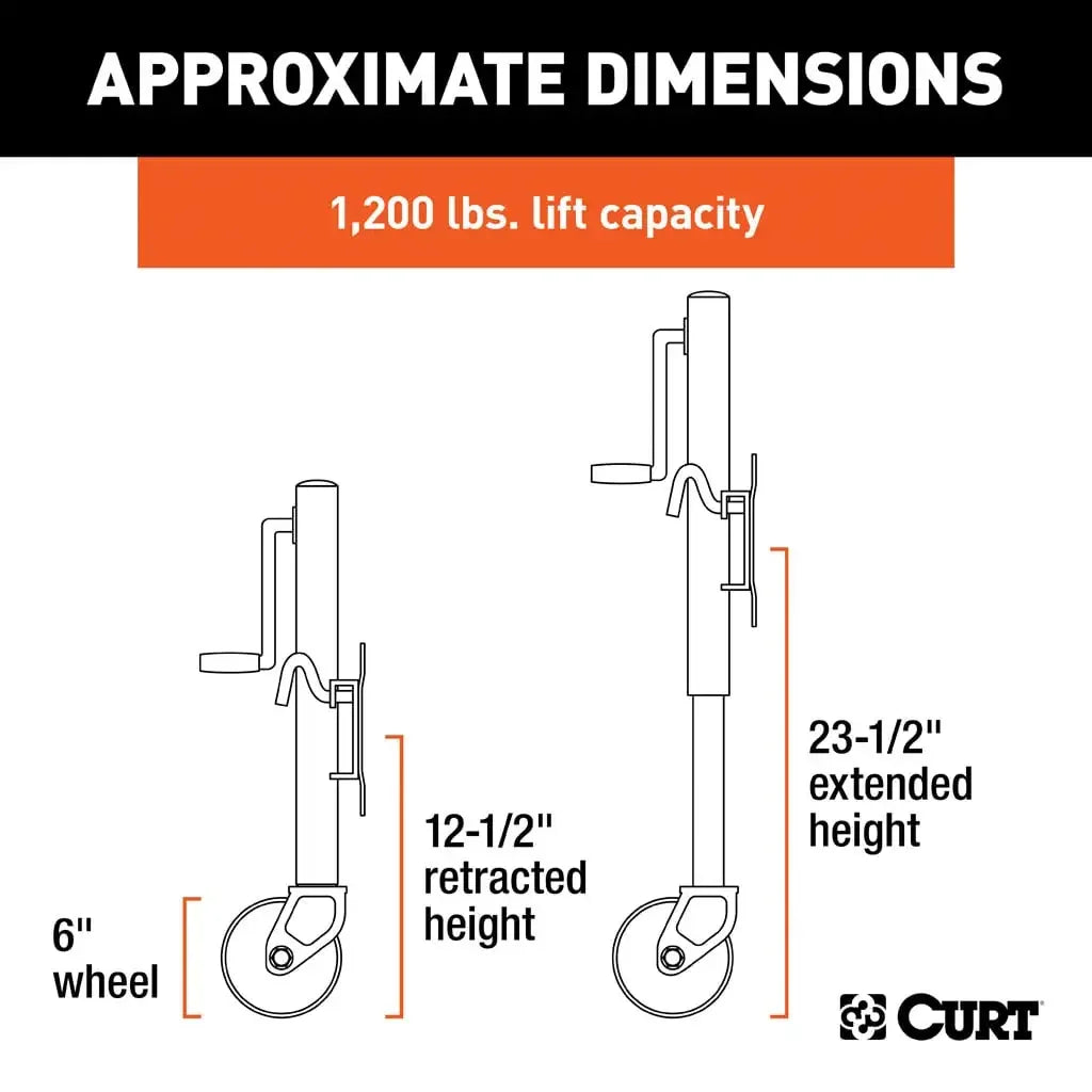 CURT 28113 Marine Jack with 6" Wheel (1,200 lbs, 10" Travel, Packaged) - View 2