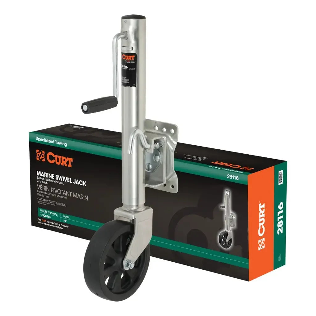 CURT 28116 Marine Jack with 8" Wheel (1,500 lbs, 10" Travel, Packaged) - View 1