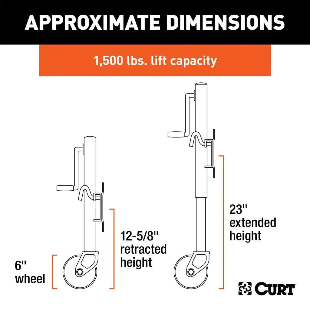 CURT 28155 Marine Jack with Dual 6" Wheels (1,500 lbs, 10" Travel) - View 2