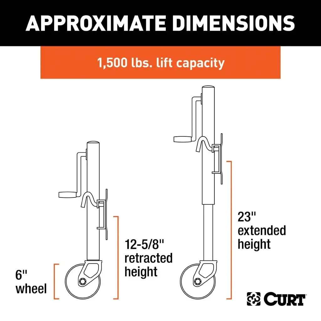 CURT 28156 Marine Jack with Dual 6" Wheels (1,500 lbs, 10" Travel, Packaged) - View 2