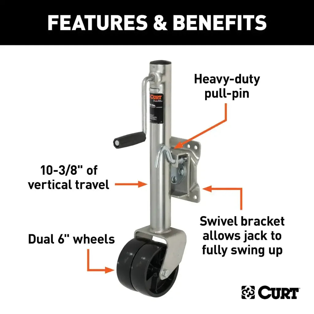 CURT 28156 Marine Jack with Dual 6" Wheels (1,500 lbs, 10" Travel, Packaged) - View 3