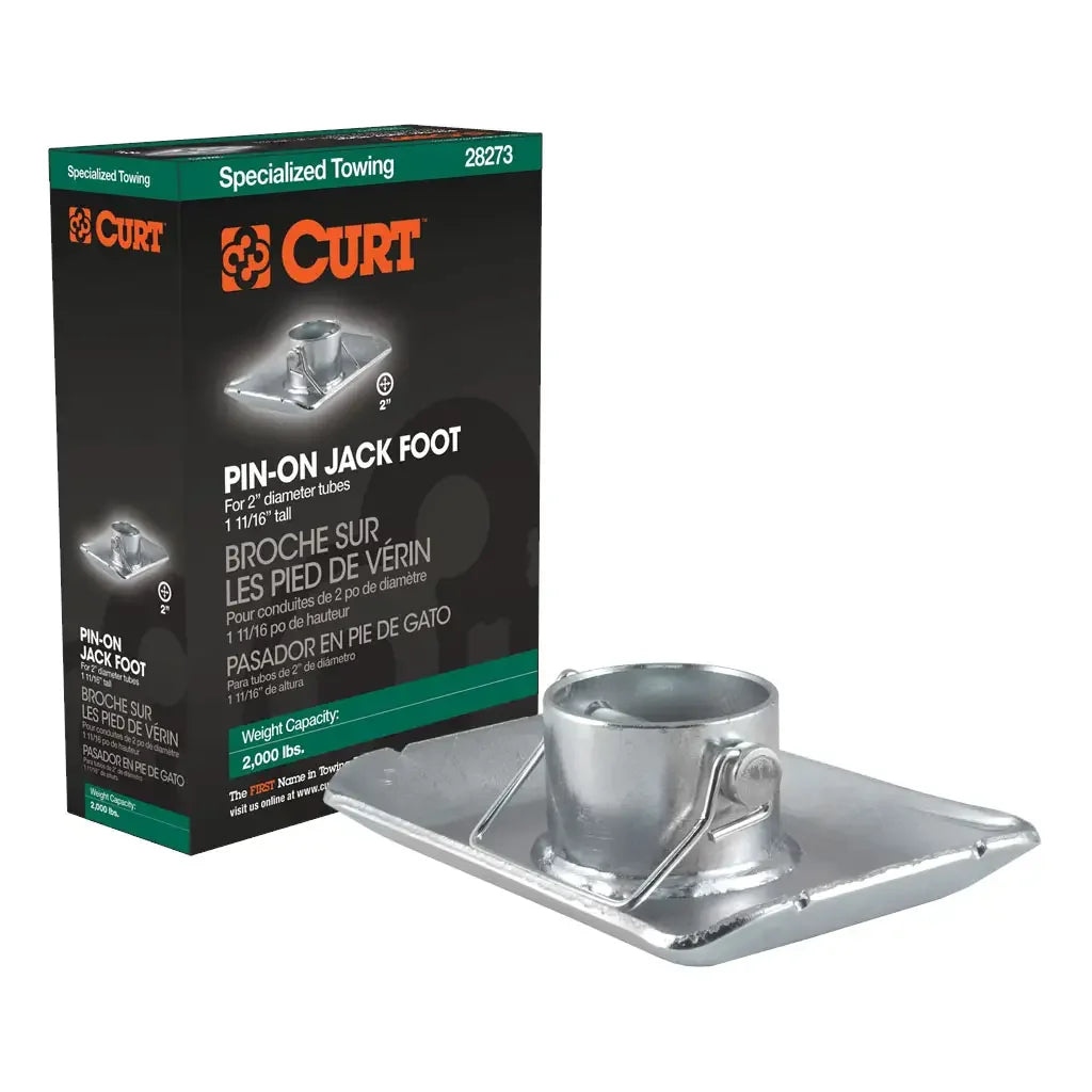 CURT 28273 Pin-On Jack Foot (Fits 2" Tube, 2,000 lbs, 1-11/16" Height, Packaged) - View 1