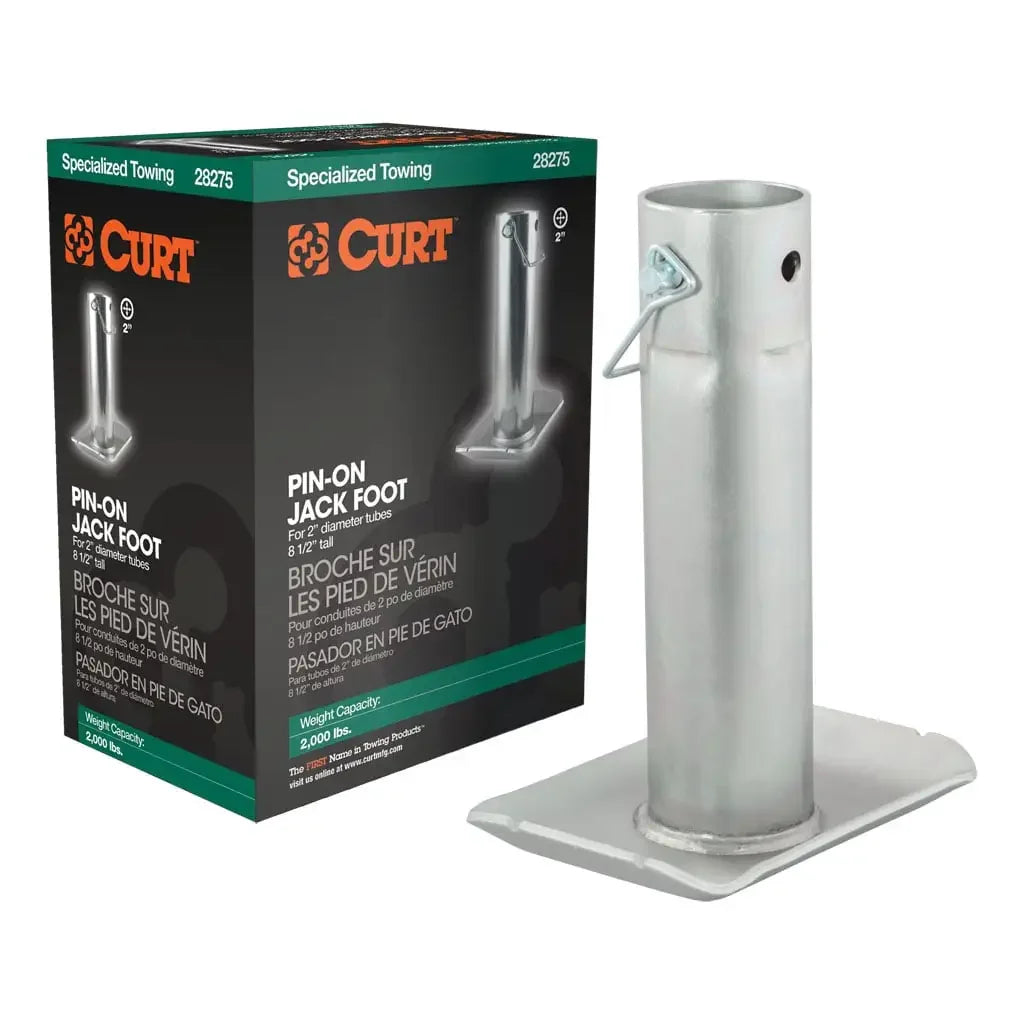 CURT 28275 Pin-On Jack Foot (Fits 2" Tube, 2,000 lbs, 8-1/2" Height, Packaged) - View 1