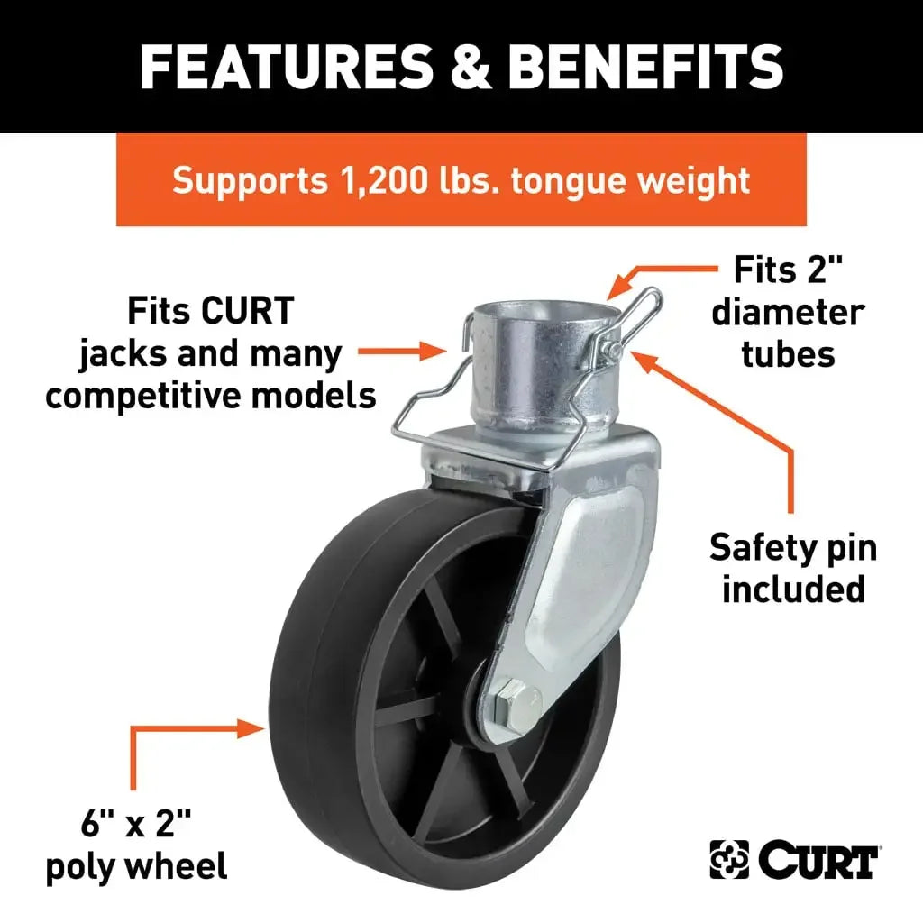 CURT 28276 6" Jack Caster (Fits 2" Tube, 1,200 lbs.) - View 3