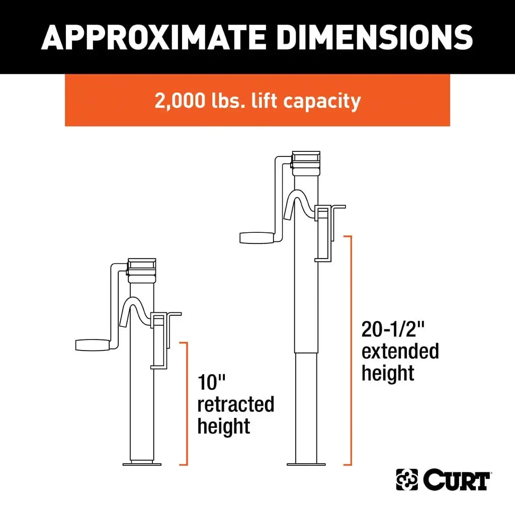 CURT 28302 Bracket-Mount Swivel Jack with Side Handle (2,000 lbs, 10" Travel) - View 2