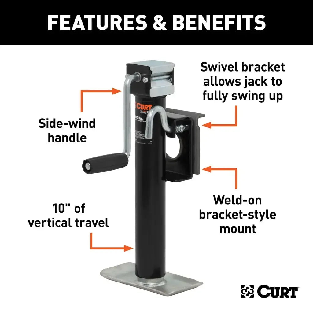CURT 28302 Bracket-Mount Swivel Jack with Side Handle (2,000 lbs, 10" Travel) - View 3