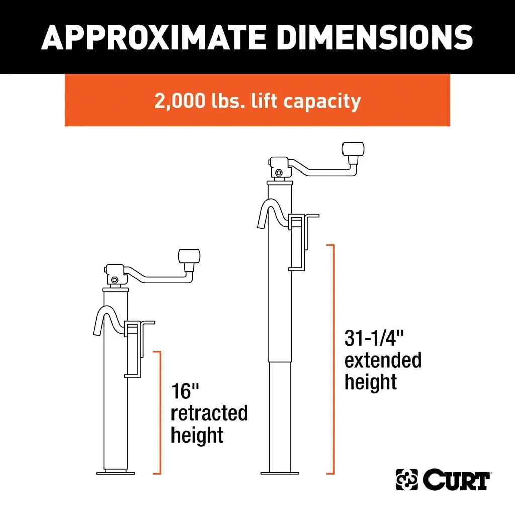 CURT 28304 Bracket-Mount Swivel Jack with Top Handle (2,000 lbs, 15" Travel) - View 2