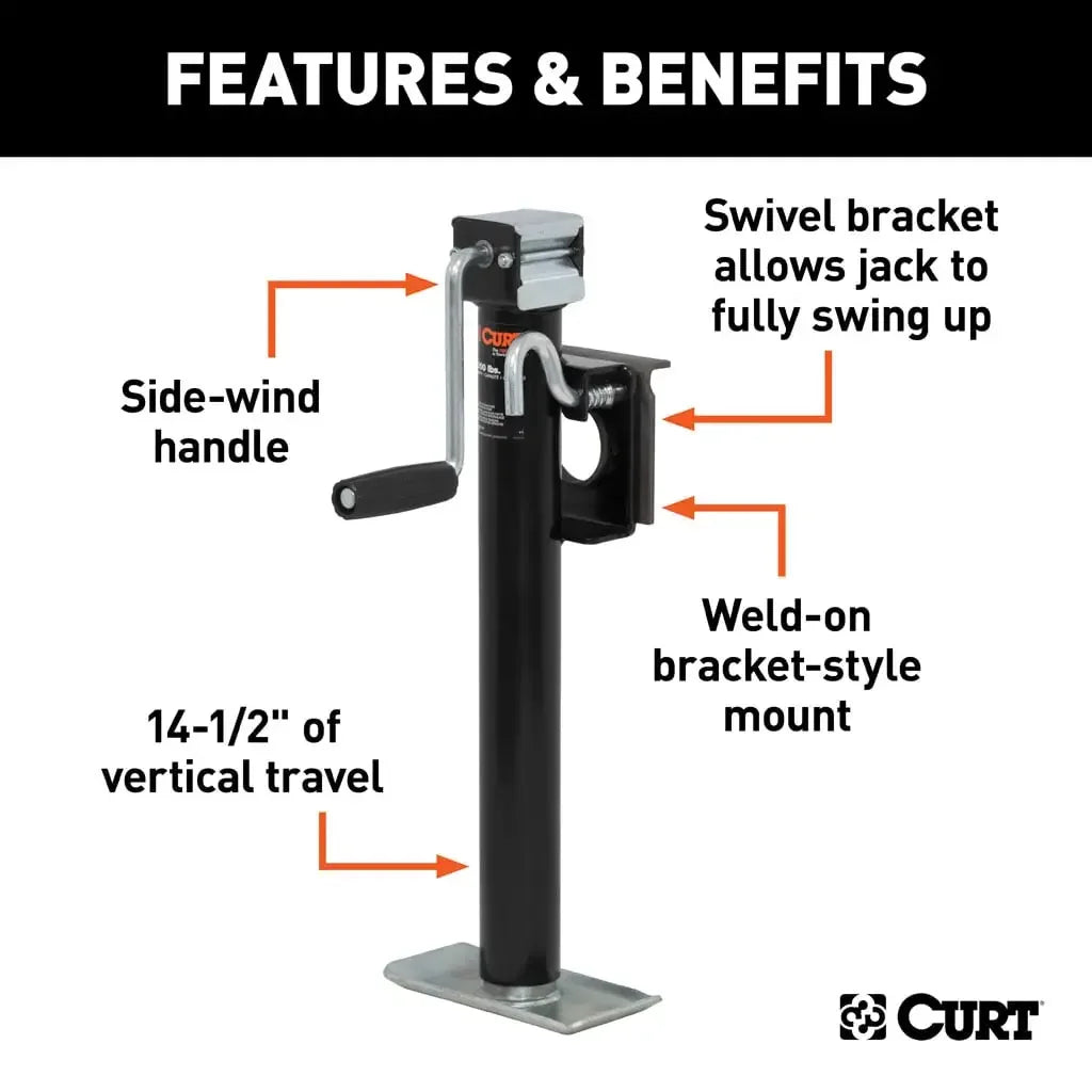 CURT 28306 Bracket-Mount Swivel Jack with Side Handle (2,000 lbs, 15" Travel) - View 3