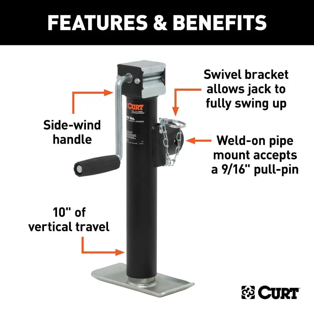 CURT 28321 Pipe-Mount Swivel Jack with Side Handle (2,000 lbs, 10" Travel) - View 3