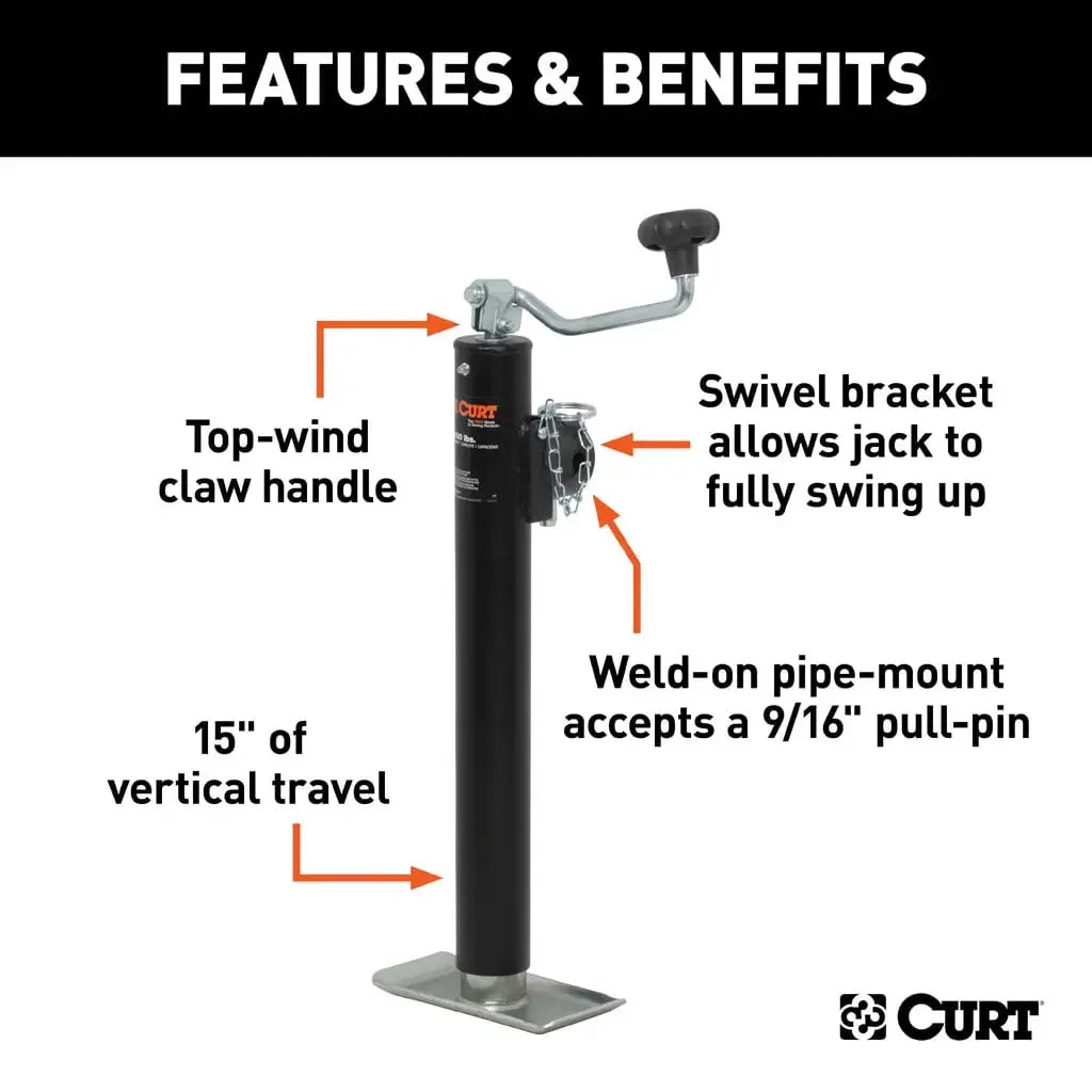 CURT 28322 Pipe-Mount Swivel Jack with Top Handle (2,000 lbs, 15" Travel) - View 3