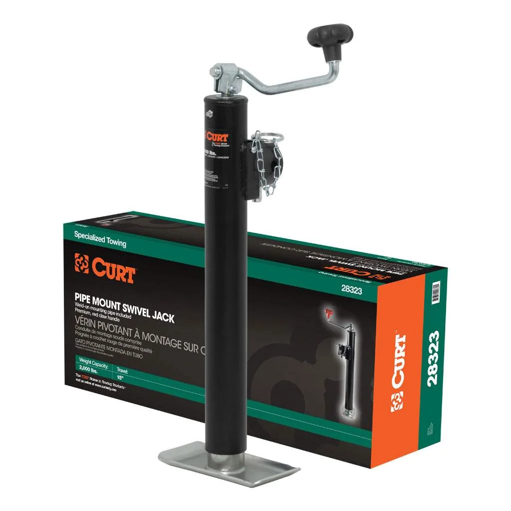 CURT 28323 Pipe-Mount Swivel Jack with Top Handle (2,000 lbs, 15" Travel, Packaged) - View 1