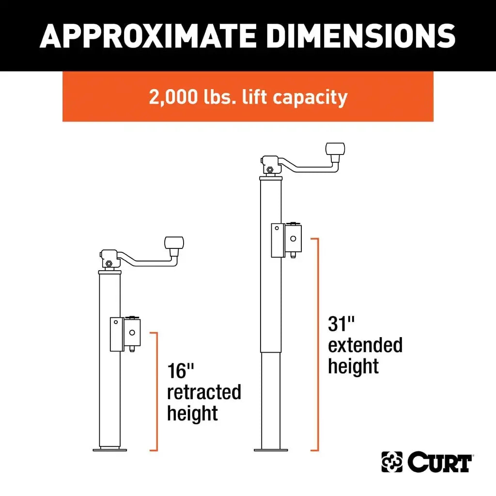 CURT 28323 Pipe-Mount Swivel Jack with Top Handle (2,000 lbs, 15" Travel, Packaged) - View 2