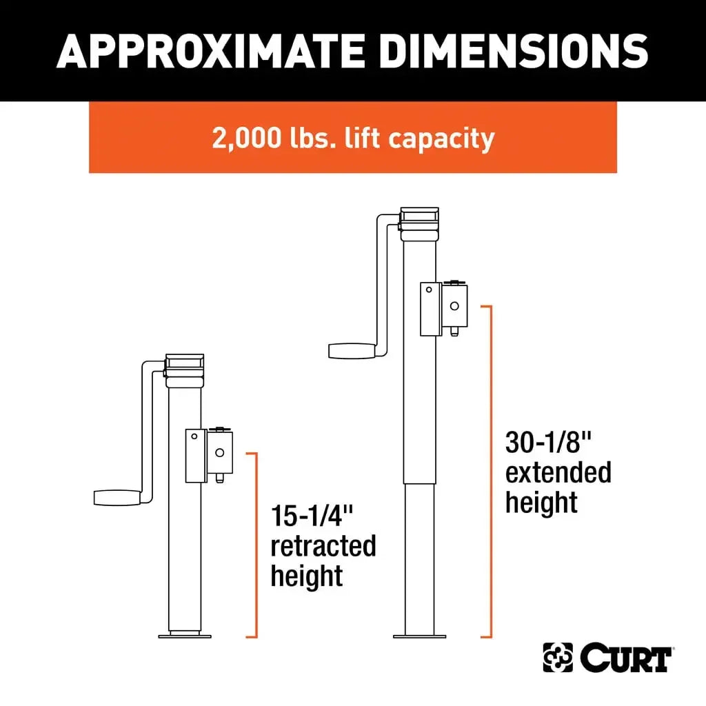 CURT 28324 Pipe-Mount Swivel Jack with Side Handle (2,000 lbs, 15" Travel) - View 2