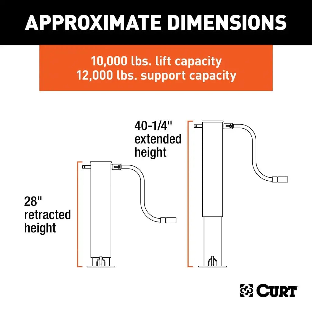 CURT 28512 Direct-Weld Square Jack with Side Handle (12,000 lbs, 12-1/2" Travel) - View 2