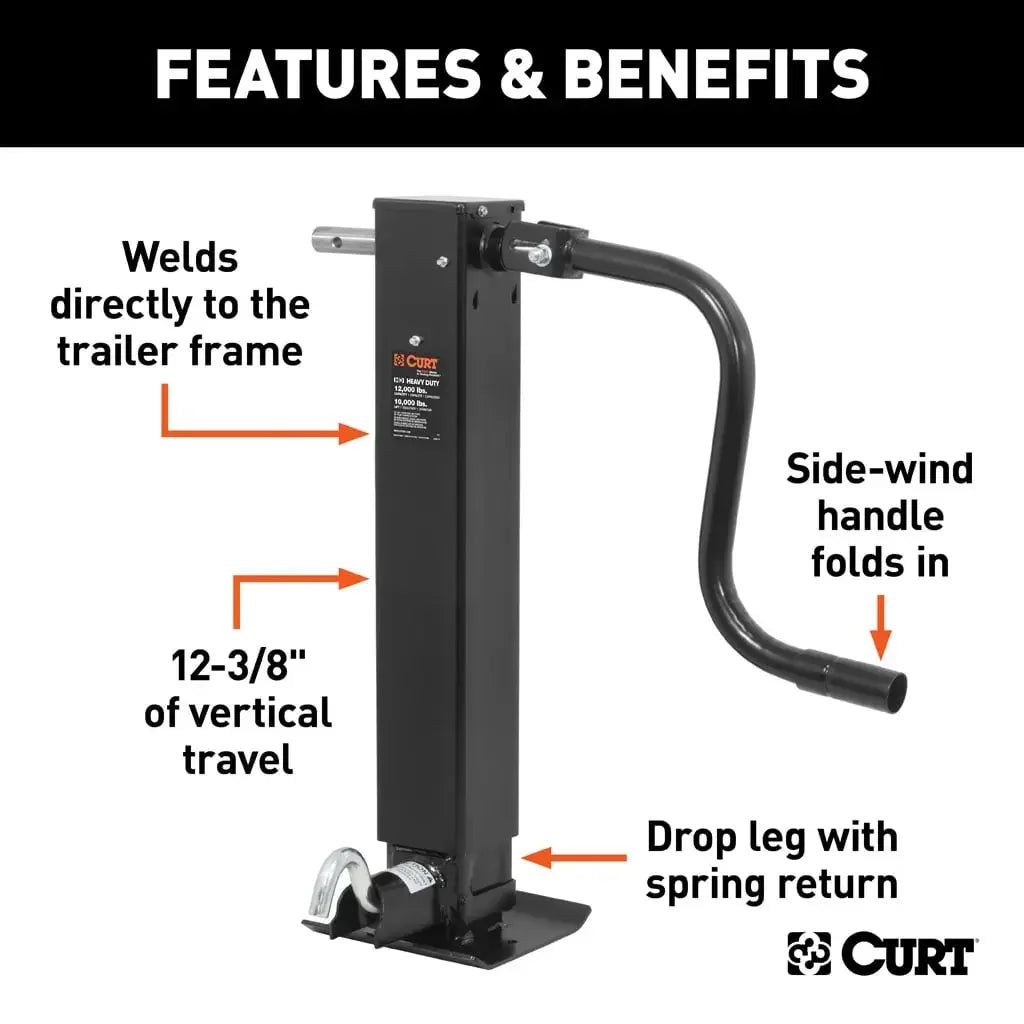 CURT 28512 Direct-Weld Square Jack with Side Handle (12,000 lbs, 12-1/2" Travel) - View 3