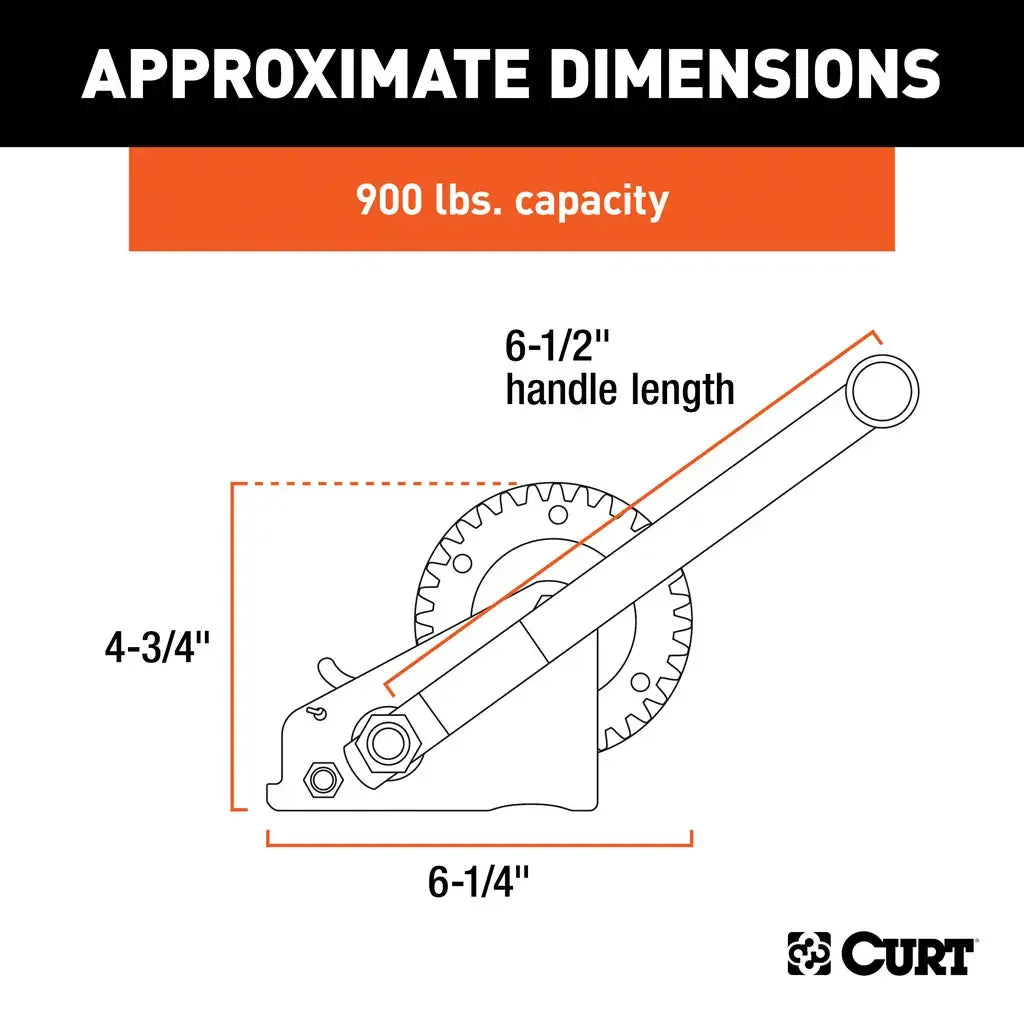 CURT 29423 Hand Crank Winch (900 lbs, 6-1/2" Handle) - View 2