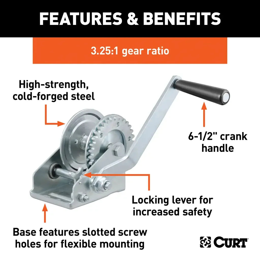 CURT 29423 Hand Crank Winch (900 lbs, 6-1/2" Handle) - View 3