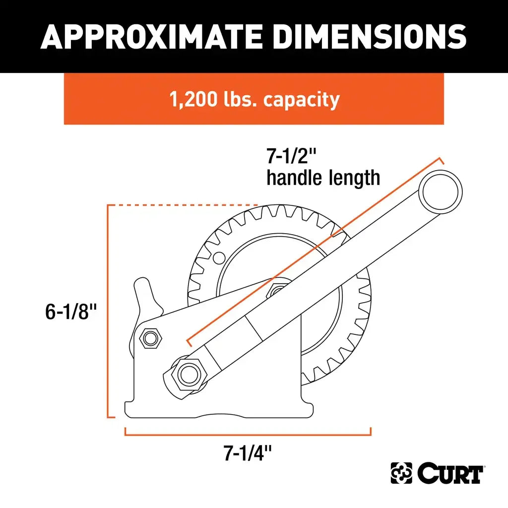 CURT 29424 Hand Crank Winch (1,200 lbs, 7-1/2" Handle) - View 2