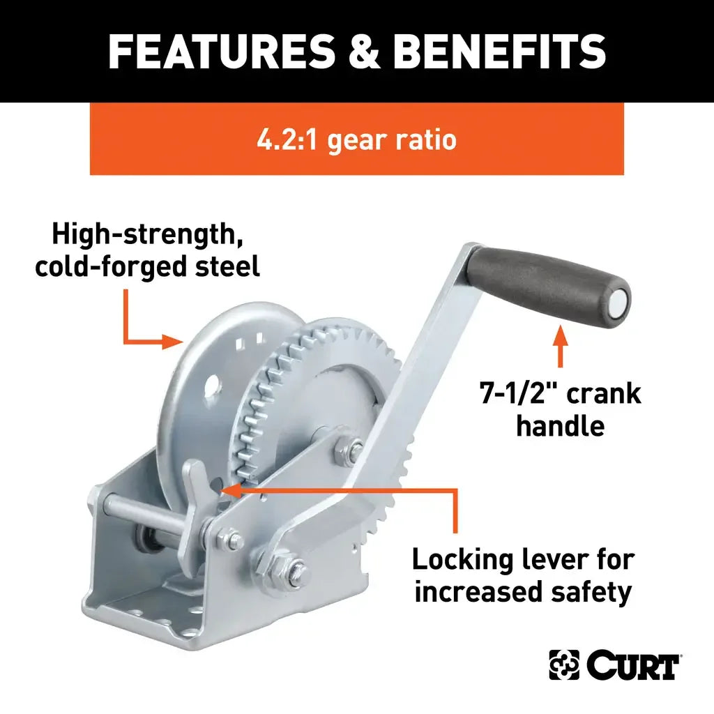 CURT 29424 Hand Crank Winch (1,200 lbs, 7-1/2" Handle) - View 3