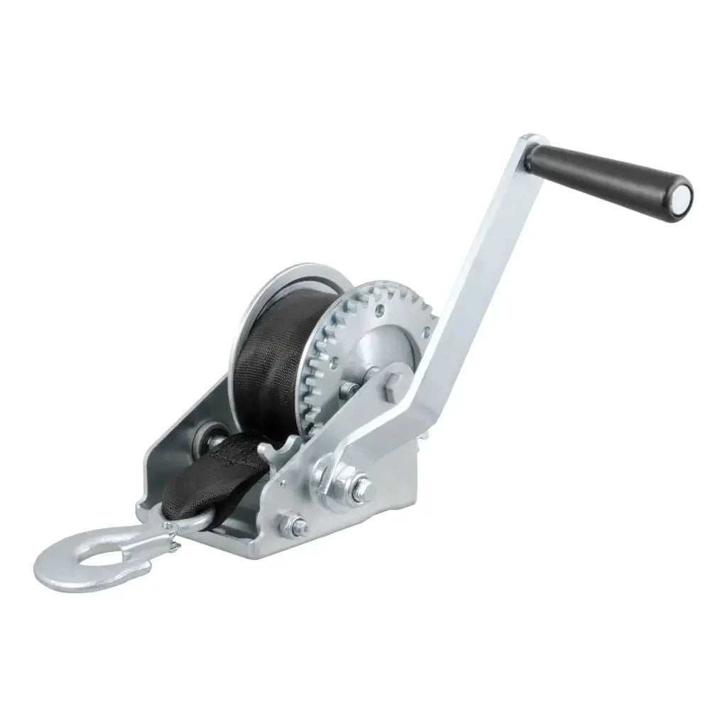 CURT 29433 Hand Crank Winch with 15' Strap (900 lbs, 6-1/2" Handle) - View 1