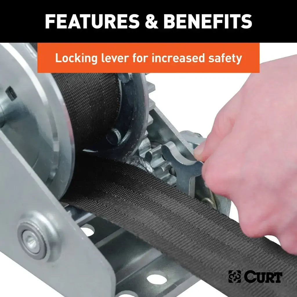 CURT 29433 Hand Crank Winch with 15' Strap (900 lbs, 6-1/2" Handle) - View 4