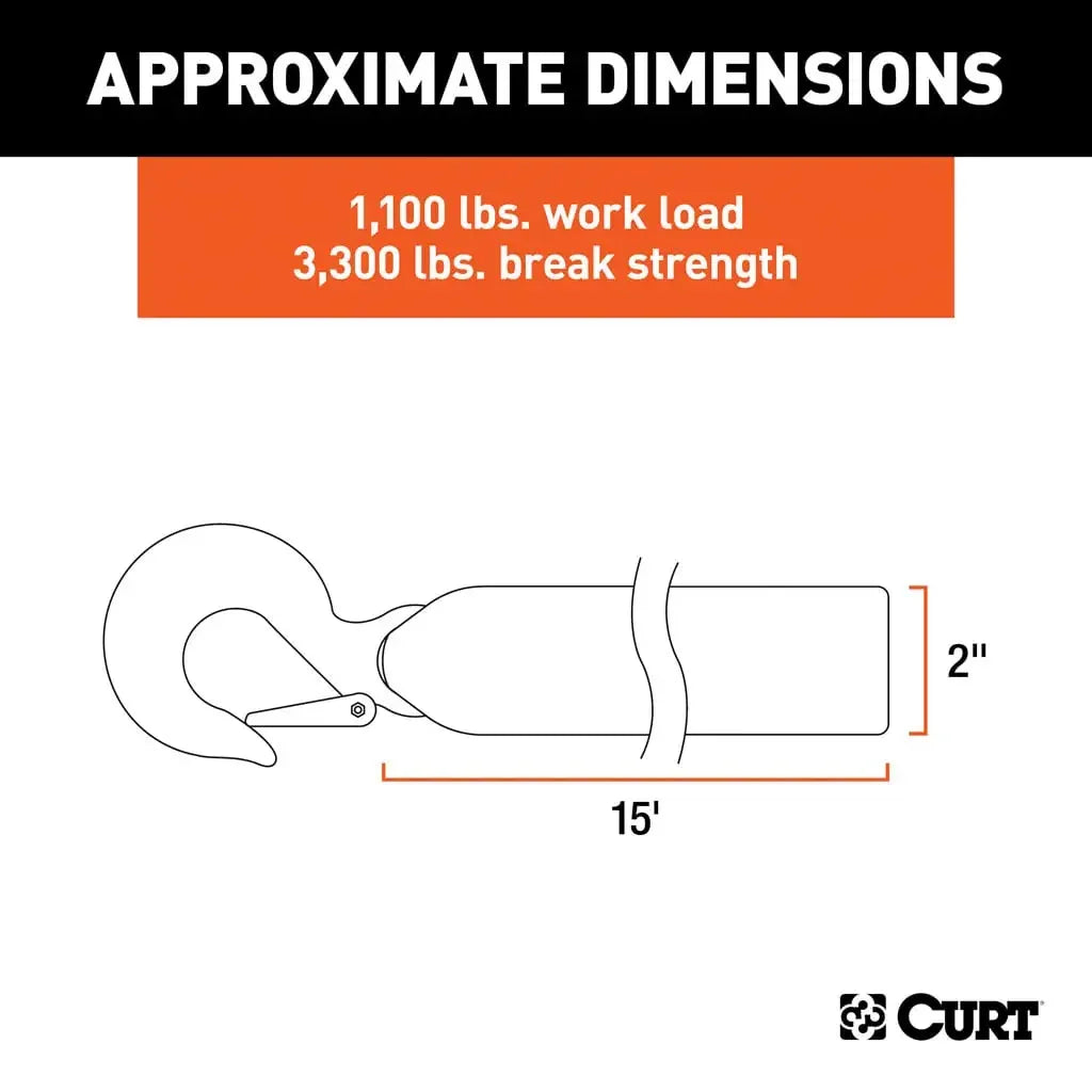 CURT 29450 15' Winch Strap with Snap Hook (1,100 lbs.) - View 2