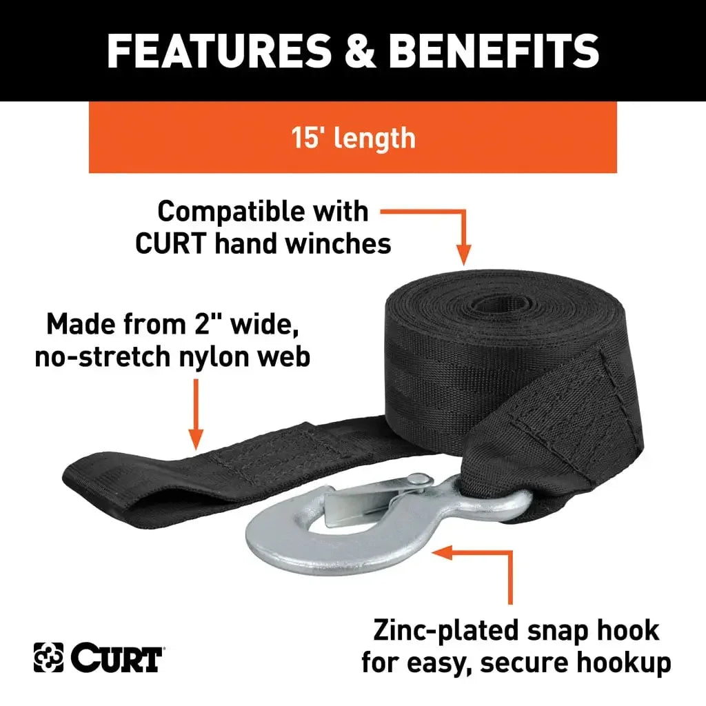 CURT 29450 15' Winch Strap with Snap Hook (1,100 lbs.) - View 3