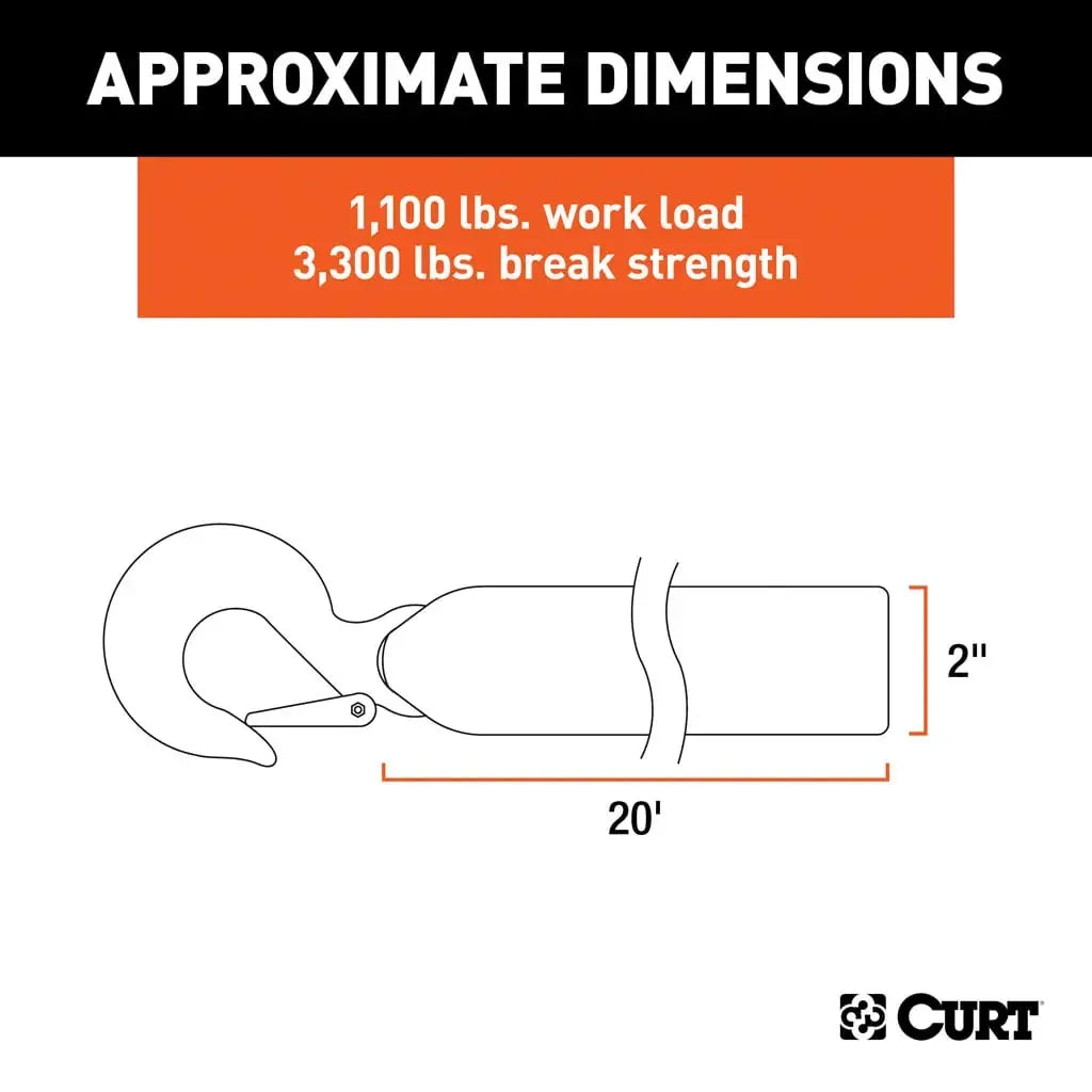 CURT 29451 20' Winch Strap with Snap Hook (1,100 lbs.) - View 2