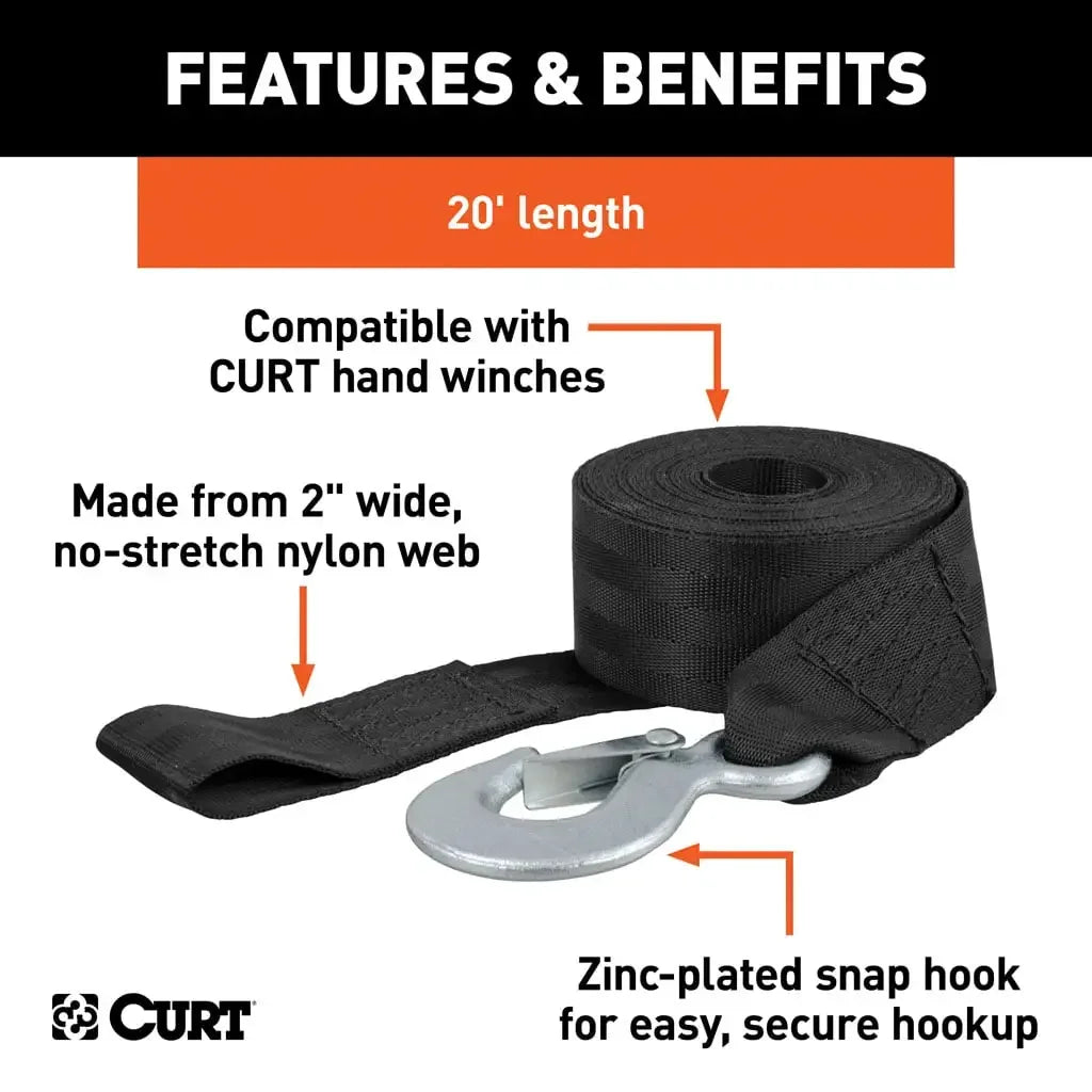 CURT 29451 20' Winch Strap with Snap Hook (1,100 lbs.) - View 3