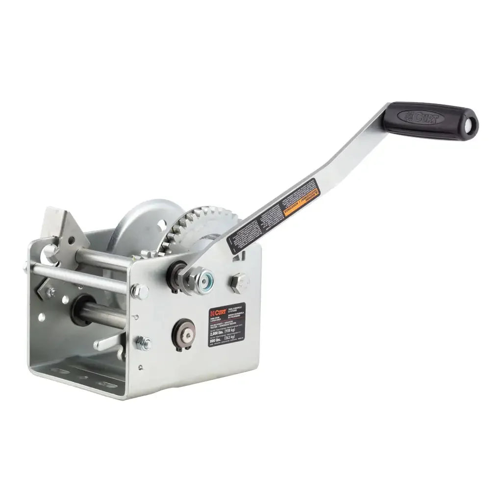 CURT 29520 Hand-Crank 2-Speed Winch, 2,000 lbs, 10.25:1 Low Gear Ratio, 10.6" Handle - View 1