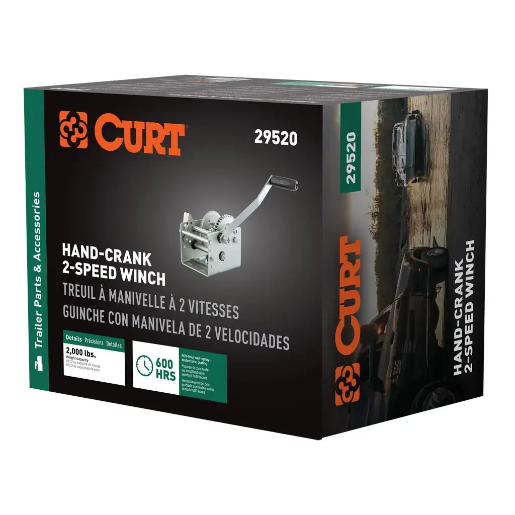 CURT 29520 Hand-Crank 2-Speed Winch, 2,000 lbs, 10.25:1 Low Gear Ratio, 10.6" Handle - View 11
