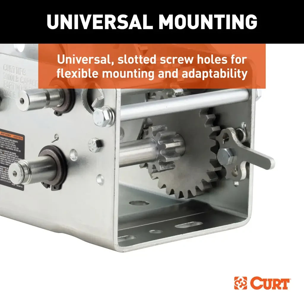 CURT 29520 Hand-Crank 2-Speed Winch, 2,000 lbs, 10.25:1 Low Gear Ratio, 10.6" Handle - View 9