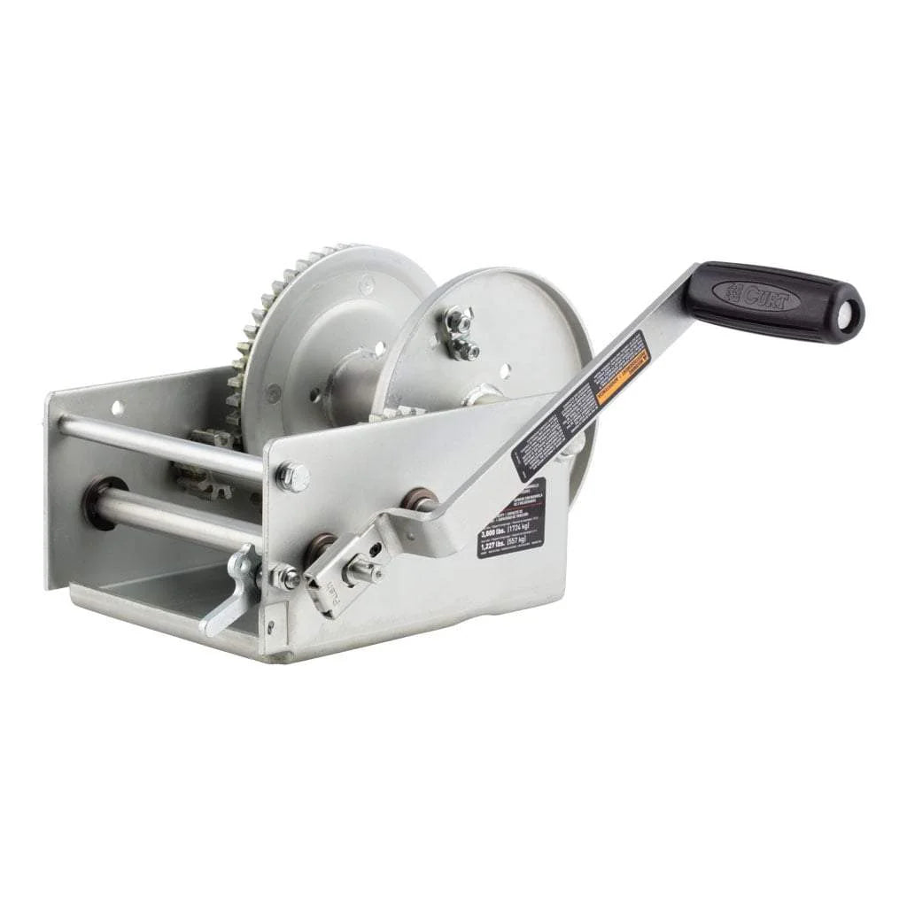 CURT 29538 Hand-Crank 2-Speed Winch, 3,800 lbs, 15.8:1 Low Gear Ratio, 9.6" Handle - View 1