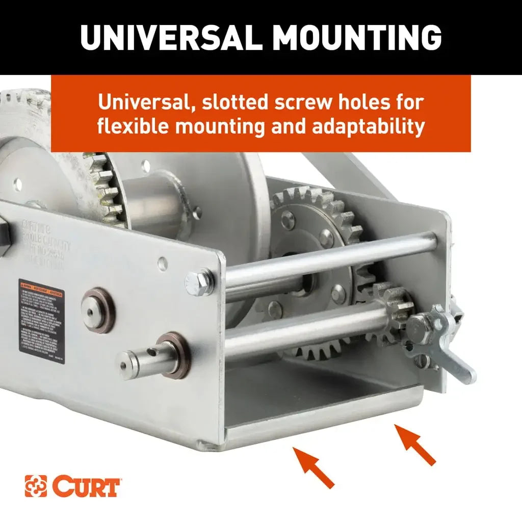 CURT 29538 Hand-Crank 2-Speed Winch, 3,800 lbs, 15.8:1 Low Gear Ratio, 9.6" Handle - View 10