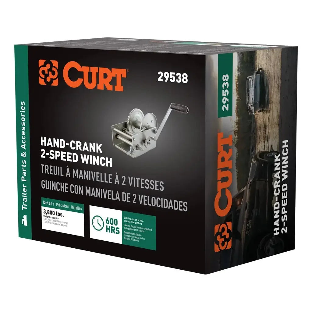 CURT 29538 Hand-Crank 2-Speed Winch, 3,800 lbs, 15.8:1 Low Gear Ratio, 9.6" Handle - View 12