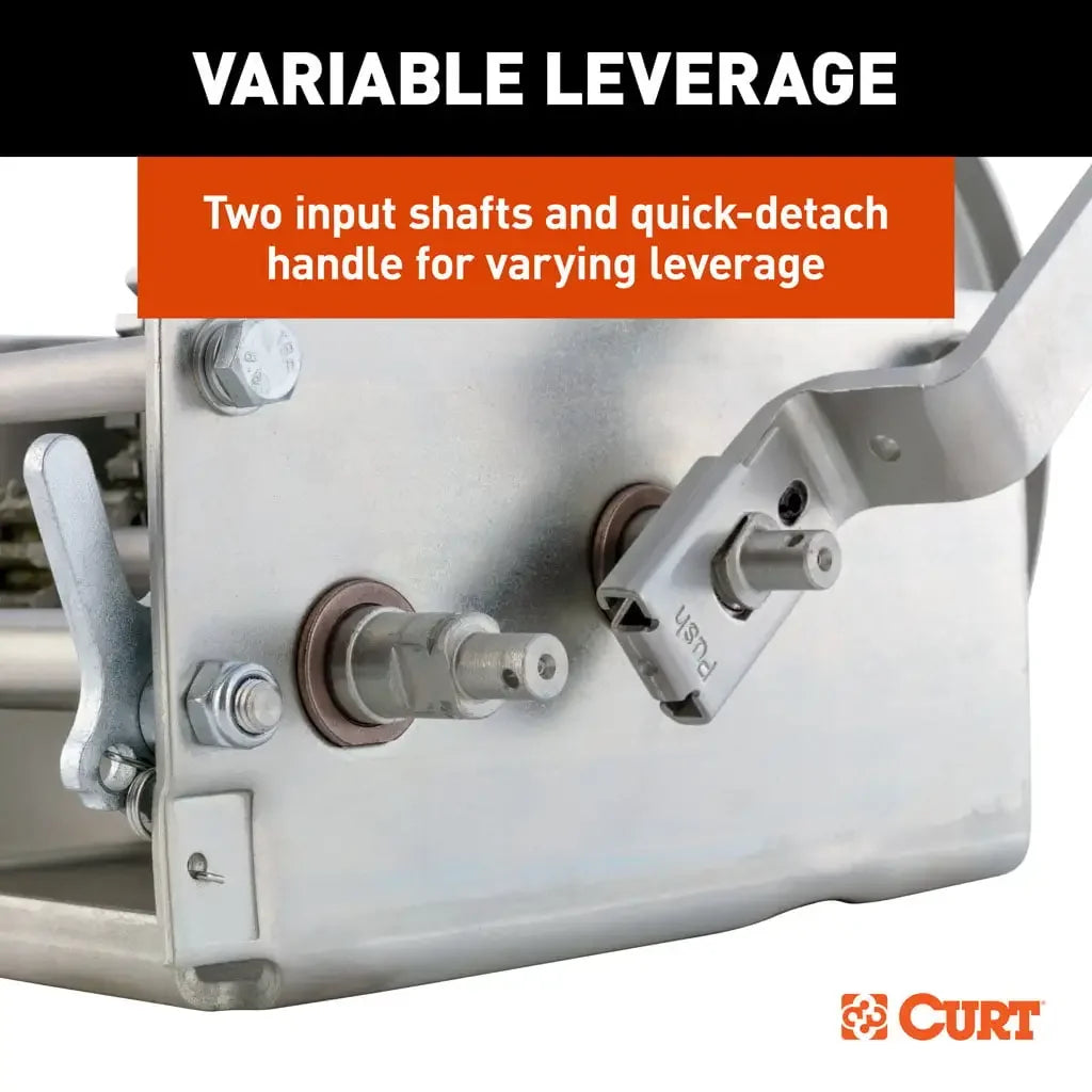 CURT 29538 Hand-Crank 2-Speed Winch, 3,800 lbs, 15.8:1 Low Gear Ratio, 9.6" Handle - View 7